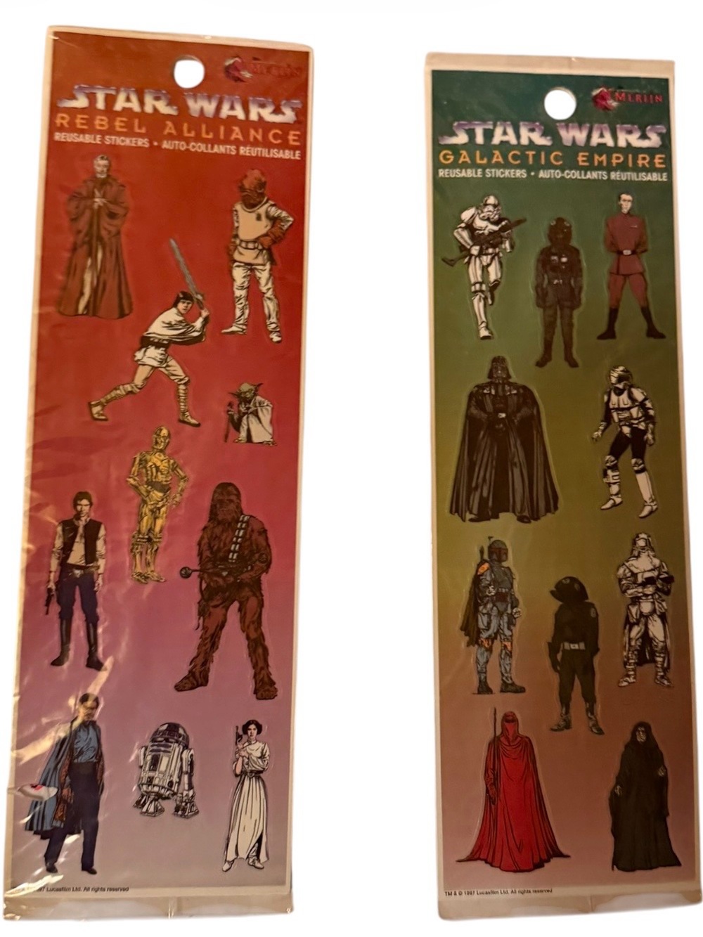 NIB 1997 Topps Merlin Star Wars GalacticEmpire&RebelAlliance reusable stickers